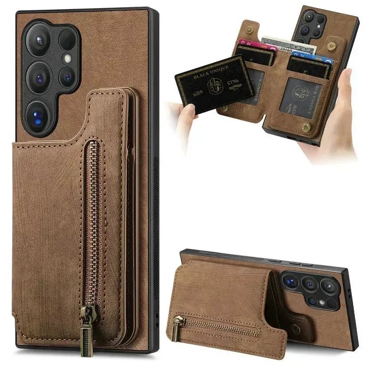 Samsung Galaxy S25 Ultra Leather Wallet Case with Zipper & Magnetic Closure - Slim Protective Cover for Everyday Use & Travel