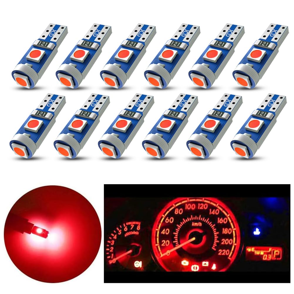 High Brightness T5 LED Bulbs 74 73 37 2721 - Red LED Dashboard Lights for Car Auto Instrument Panel Gauge Cluster - Perfect for Night Driving & Enhanced Visibility