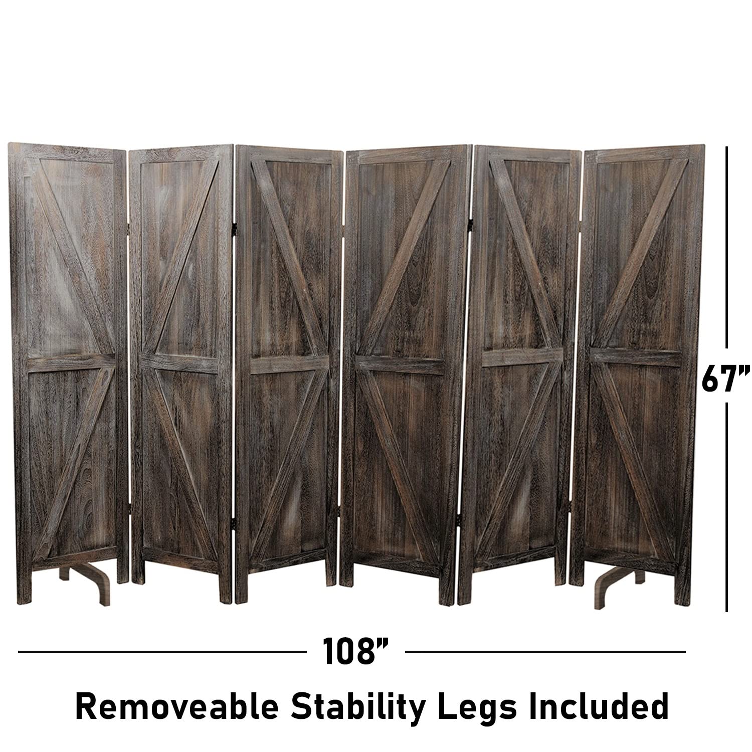 Premium 6-Panel Room Divider - Foldable Privacy Screen & Partition Wall for Home, Office, Dorm - Rustic Barnwood Design for Bedroom Separation & Space Division