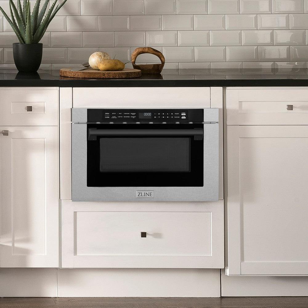 ZLINE Autograph Edition 24 Inch Built-In Microwave Drawer - 1.2 Cu Ft Stainless Steel with Matte Black Accents | Under Counter Kitchen Appliance for Modern Homes & Luxury Condos (MWDZ 1 SS H MB)