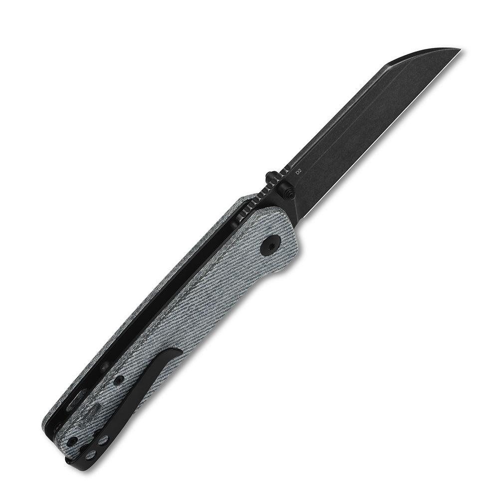 QSP Penguin Liner Lock Pocket Knife - D2 Steel Blade, Denim Micarta Handle - EDC, Camping, Hiking & Outdoor Survival Tool