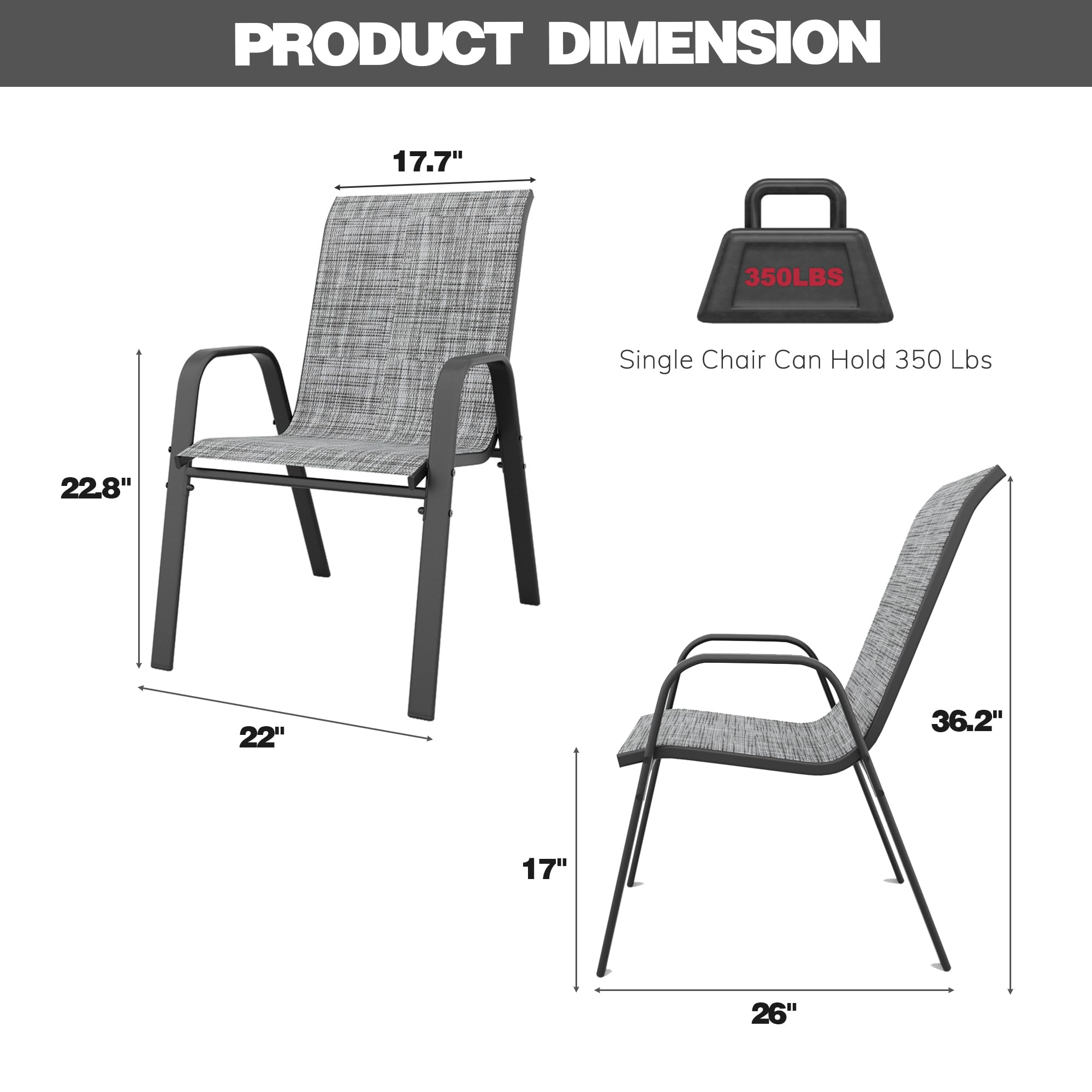 6-Piece Patio Chairs Set - Stackable All-Weather Outdoor Dining Chairs with Textilene Fabric & Sturdy Metal Frame - Perfect for Backyard, Deck, Garden & Poolside Relaxation