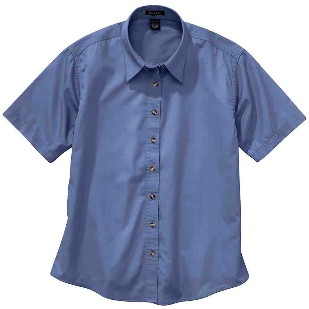 River's End Women's Ezcare Woven Short Sleeve Button Up Shirt - Casual Tops for Women - Light Blue Cotton Shirt for Summer, Work & Everyday Wear