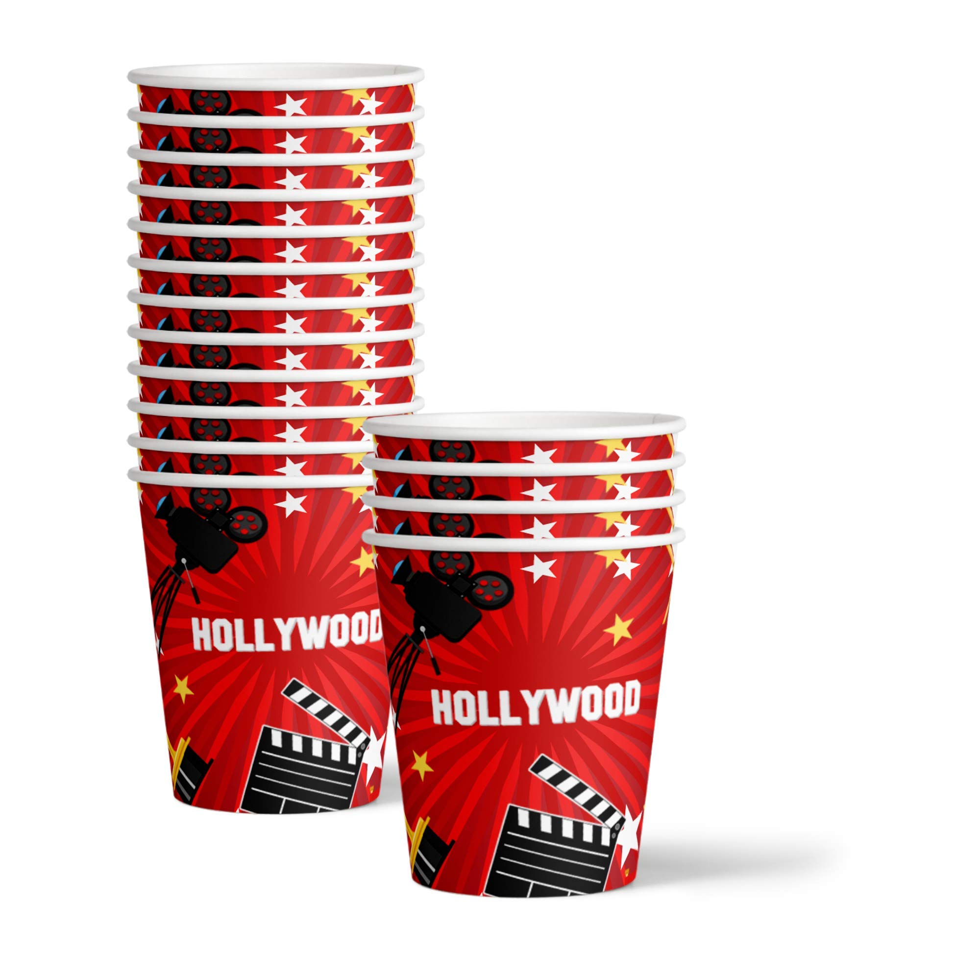 Hollywood Movie Night Birthday Party Supplies Set - 16-Piece Disposable Plates, Napkins, Cups & Tableware Kit for Themed Decorations - Perfect for Cinema-Themed Parties, Movie Premieres & Hollywood Celebrations