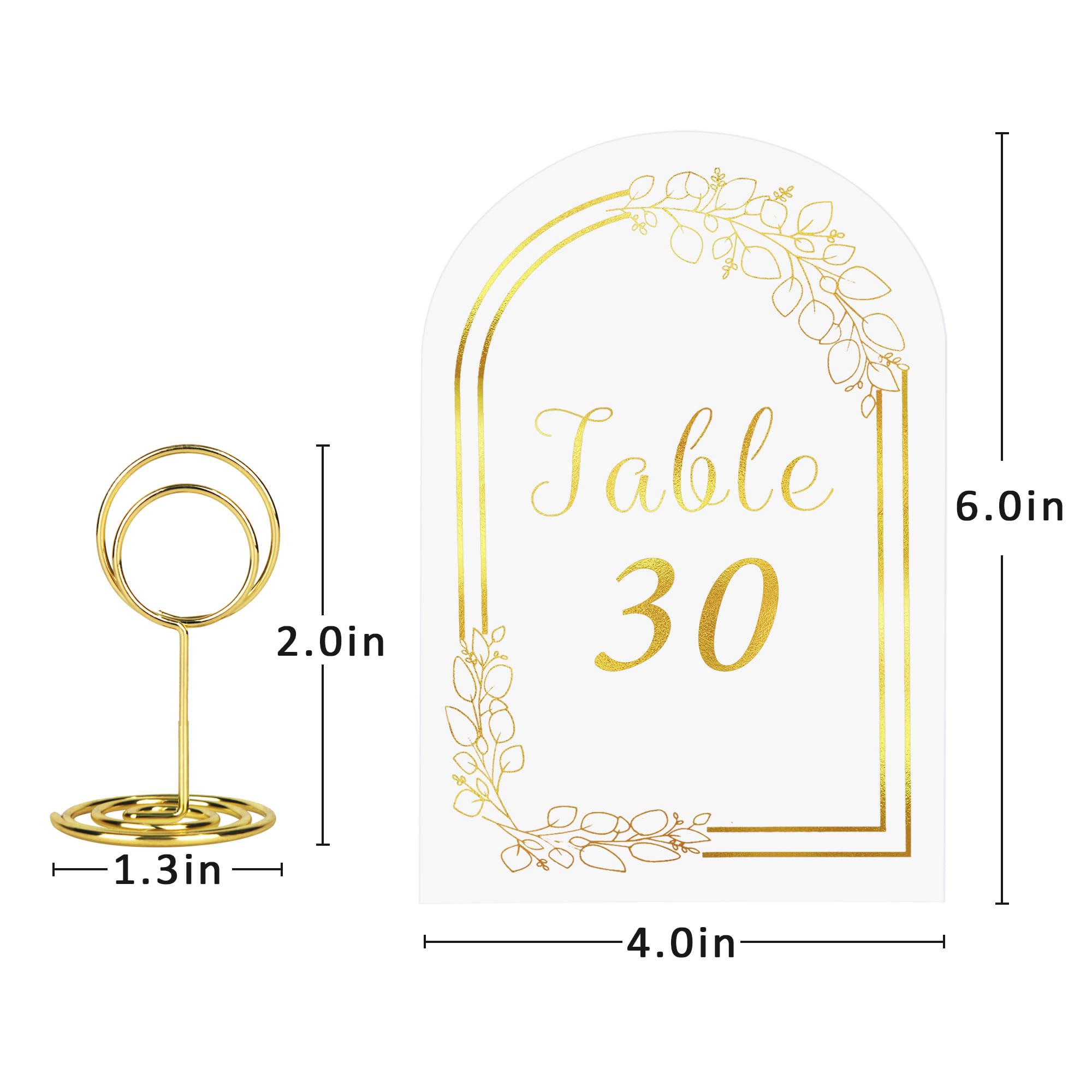 JOYIT 30 Sets Wedding Table Numbers 1-30 with Round Holders - White Gold Place Cards for Wedding Reception, Birthday Party - Elegant 4