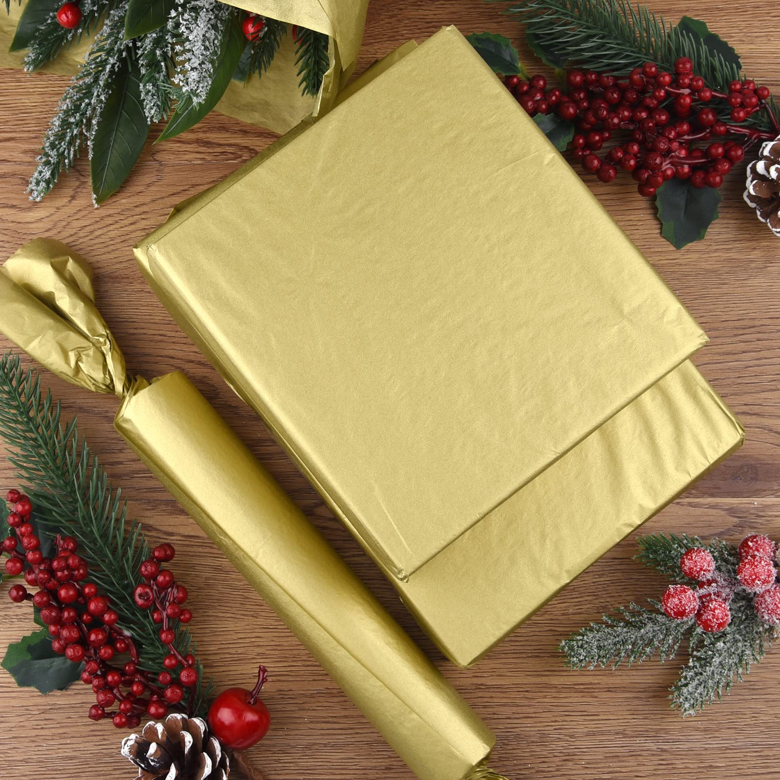 Premium 60 Sheets Gold Tissue Paper for Christmas Wrapping - 20.5x15 Inch DIY Gift Wrapping Paper, Craft Supplies & Holiday Decorations - Perfect for Christmas Parties, Gift Bags, Tree Decor & Festive Crafts