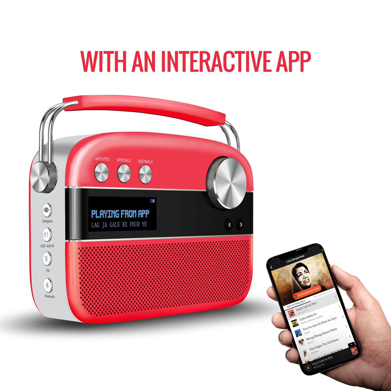 Saregama Carvaan Premium Hindi Portable Music Player - 5000 Preloaded Songs, FM/Bluetooth/AUX, Coral Pink | Perfect for Home, Travel & Gifts