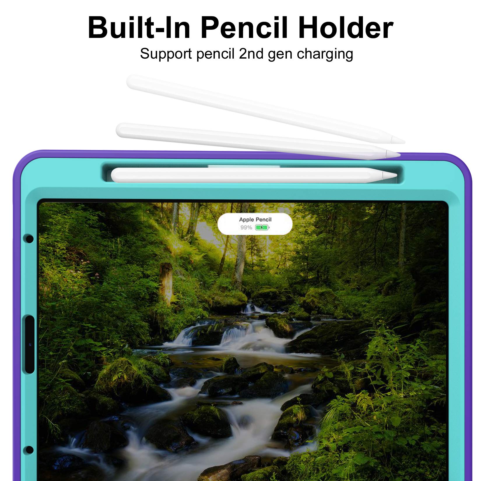 Premium Shockproof iPad Air 4 Case 2020 & iPad 10.9 Case - 3-Layer Protective Cover with 2nd Gen Apple Pencil Holder & Wireless Charging Support | Durable Purple/Cyan Case for iPad Air 4th Generation | Perfect for Work, Travel & School Use