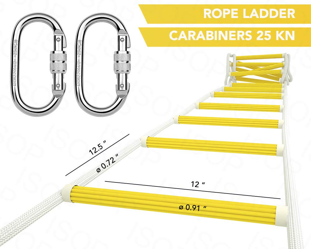 13ft Fire Escape Ladder & Emergency Evacuation Bag for Family & Pets up to 50LB - Home Fire Safety Equipment for 2nd Floor Rescue - Perfect for Houses, Apartments & Emergency Preparedness Kits
