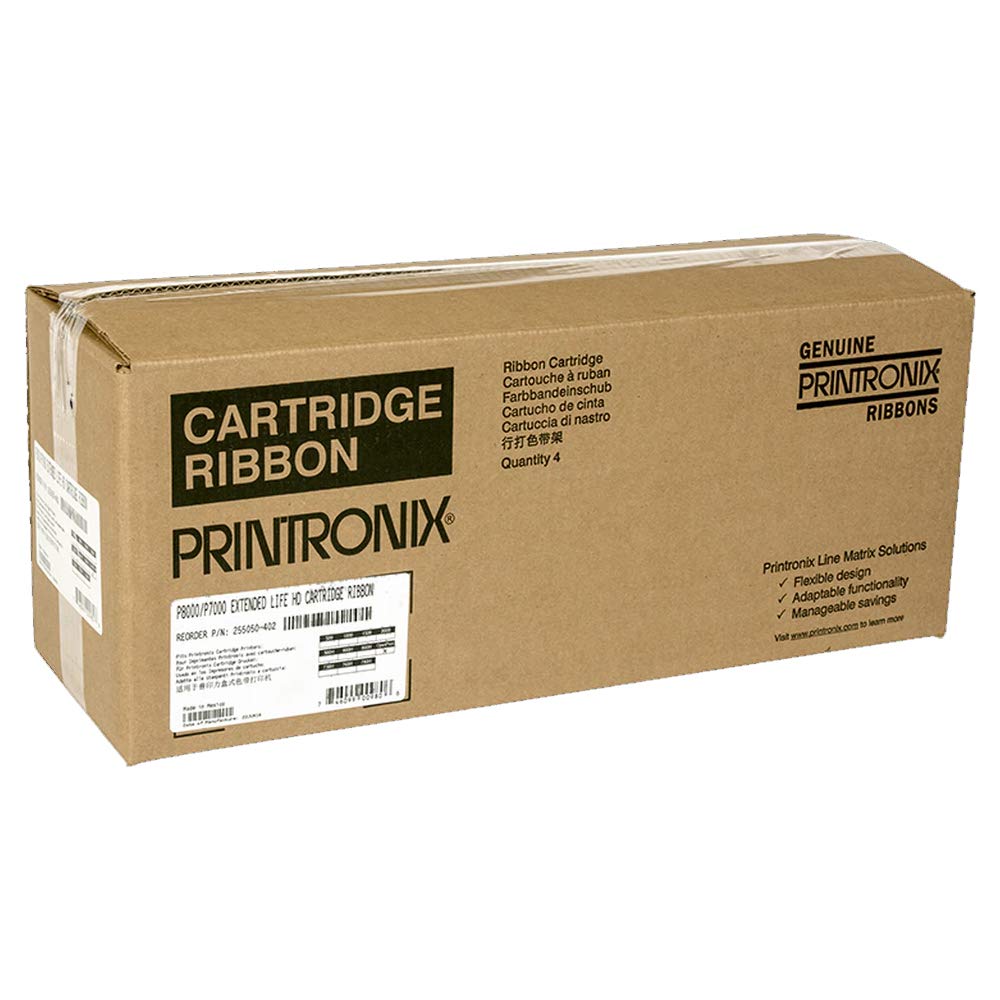 Printronix 255048402 Black Extended Life Ribbon Cartridge - 4 Pack (255048-402) for Thermal Printers | Ideal for Warehouse Labeling, Shipping & Logistics