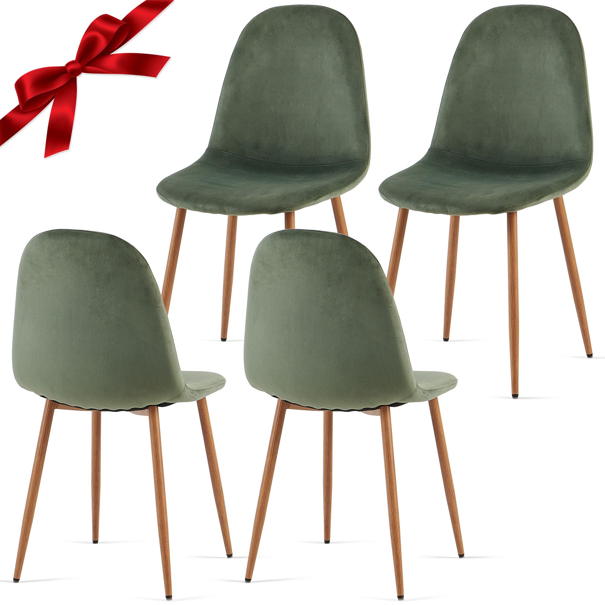 Velvet Dining Chairs Set of 4 - Modern Upholstered Kitchen Chairs with Sturdy Metal Legs - Green Velvet Chairs for Dining Room, Living Room, Bedroom or Restaurant - Perfect for Home Decor, Family Gatherings & Dinner Parties