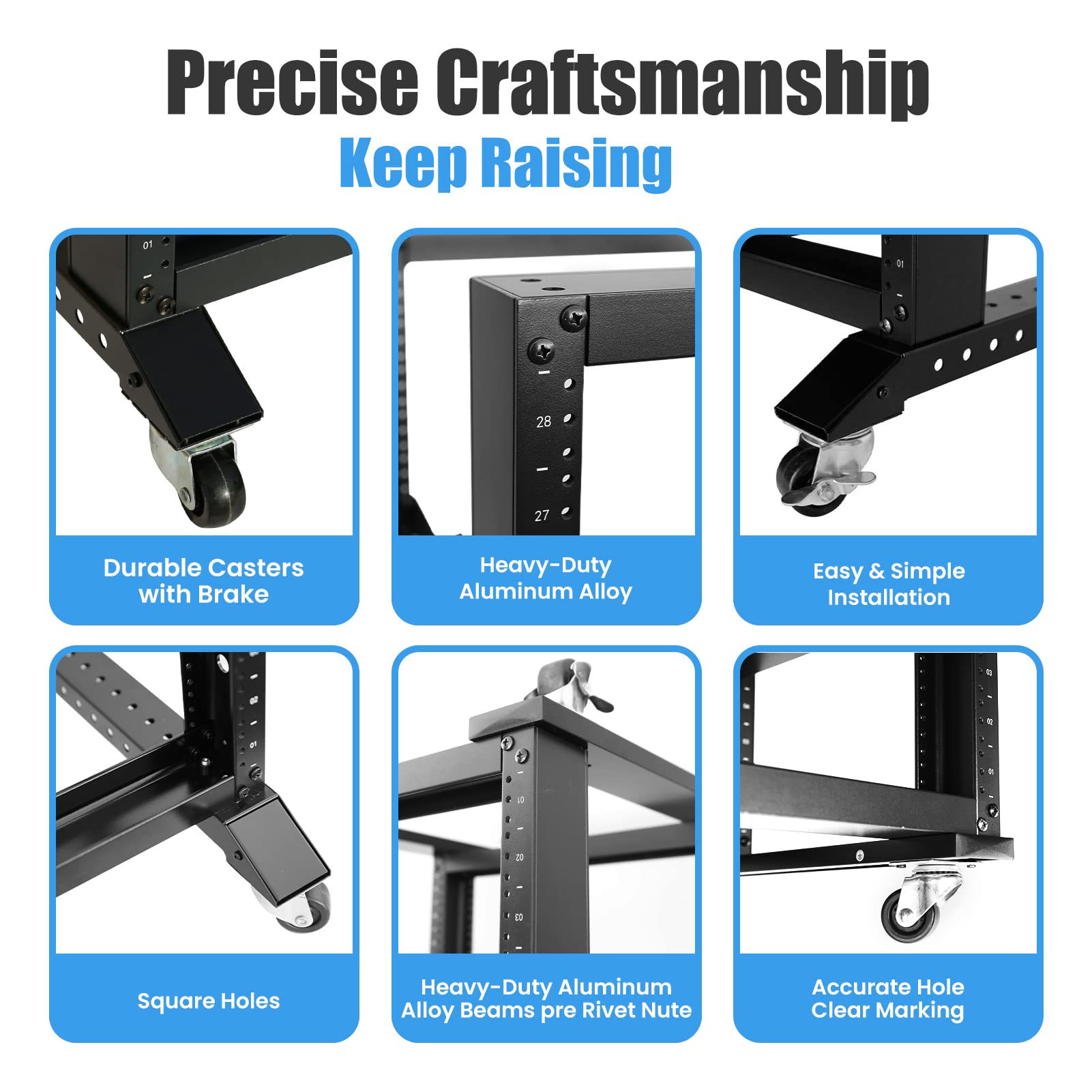25U 19-Inch Open Frame Server Rack - 1000mm Deep Network Data IT Rack System (31 Inch) - Perfect for Data Centers, Server Rooms & Office Network Setups
