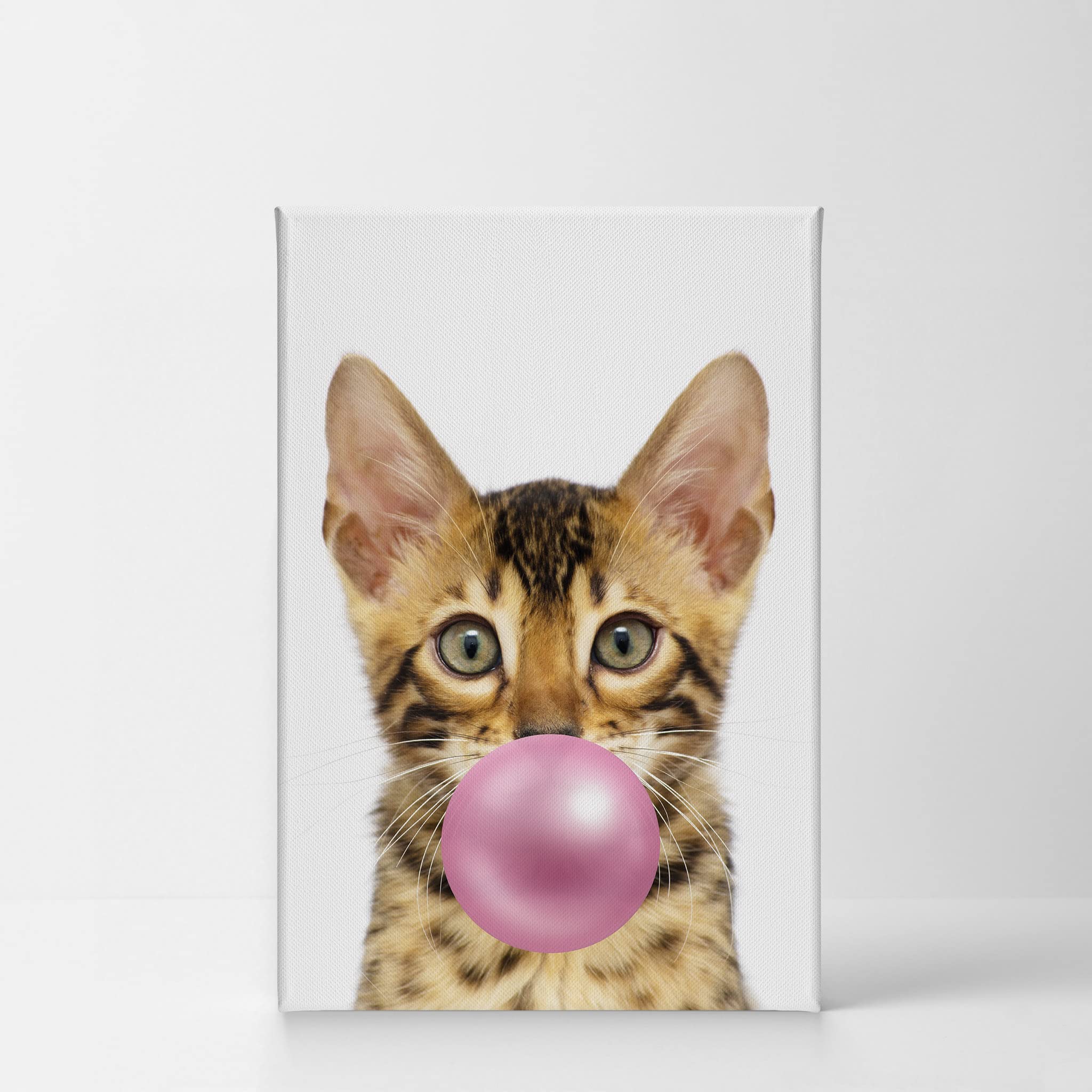Savannah Cat Kitten Chewing Bubble Gum Canvas Wall Art Print - 40x30 Inch Pet Lover Gift, Pop Art Home Decor for Living Room, Bedroom, Nursery & Office - Perfect for Cat Enthusiasts & Animal-Themed Spaces
