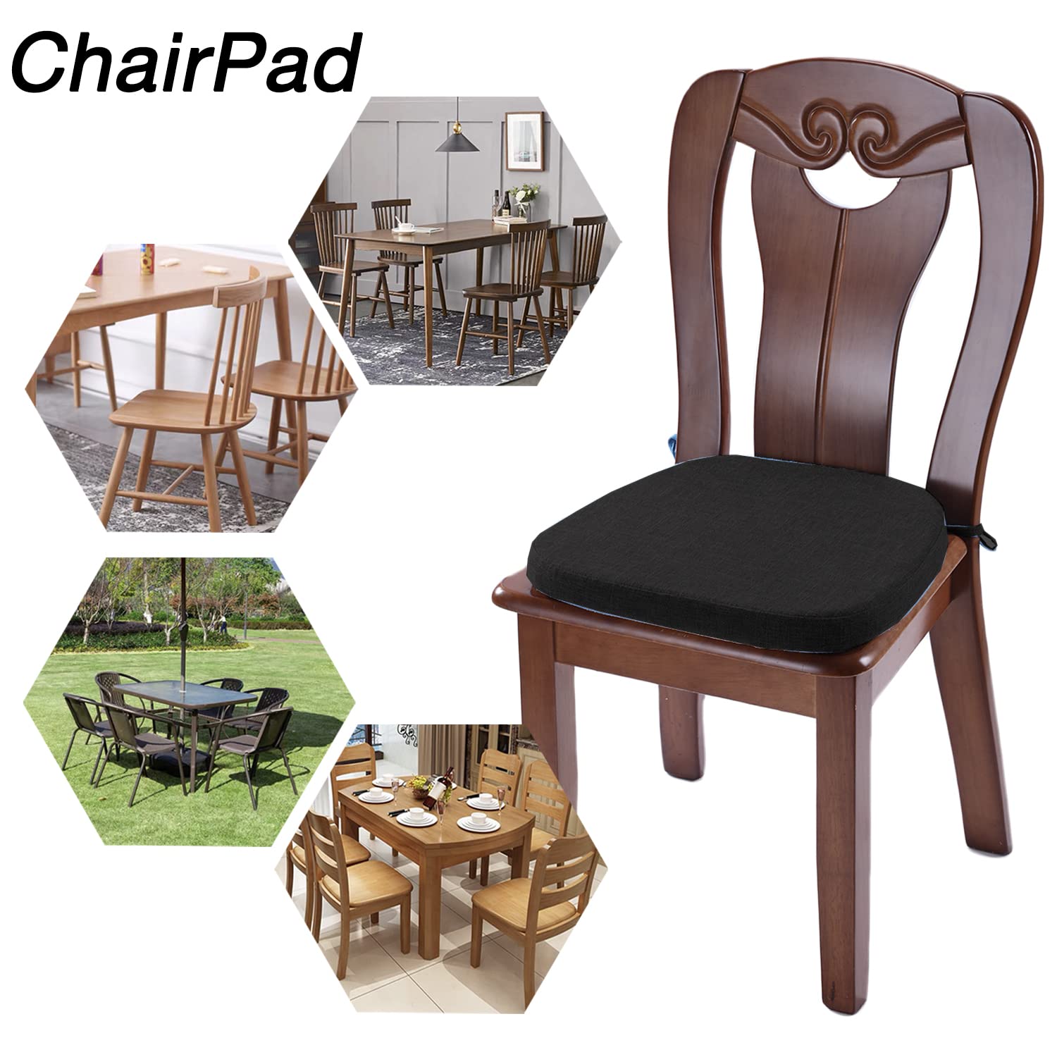 **Memory Foam Dining Chair Cushion with Non-Slip Ties - 16.5