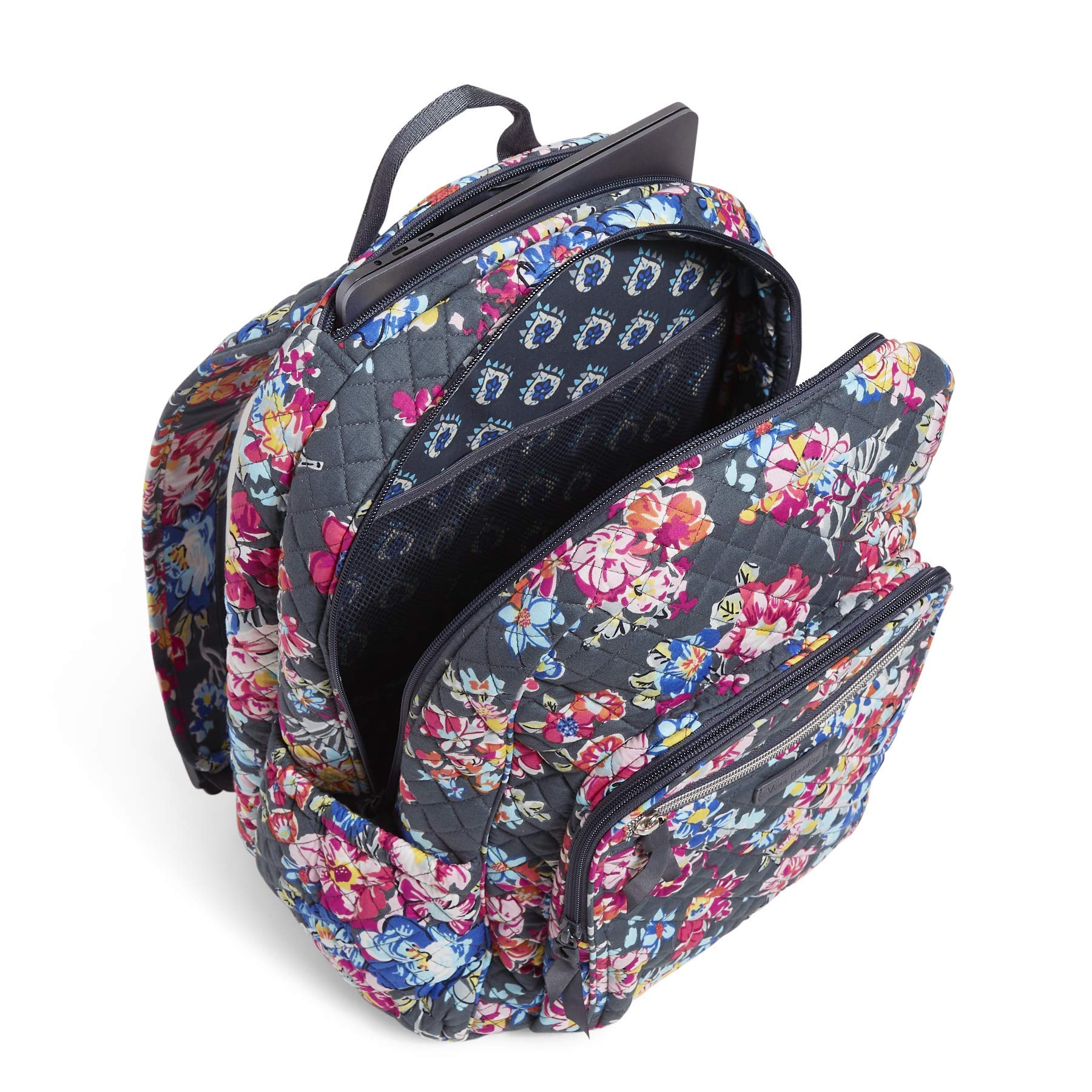 Vera Bradley Women's Cotton Campus Backpack - Pretty Posies Floral Print, Lightweight College Bookbag for School & Travel, Durable One Size Backpack for Students & Commuters