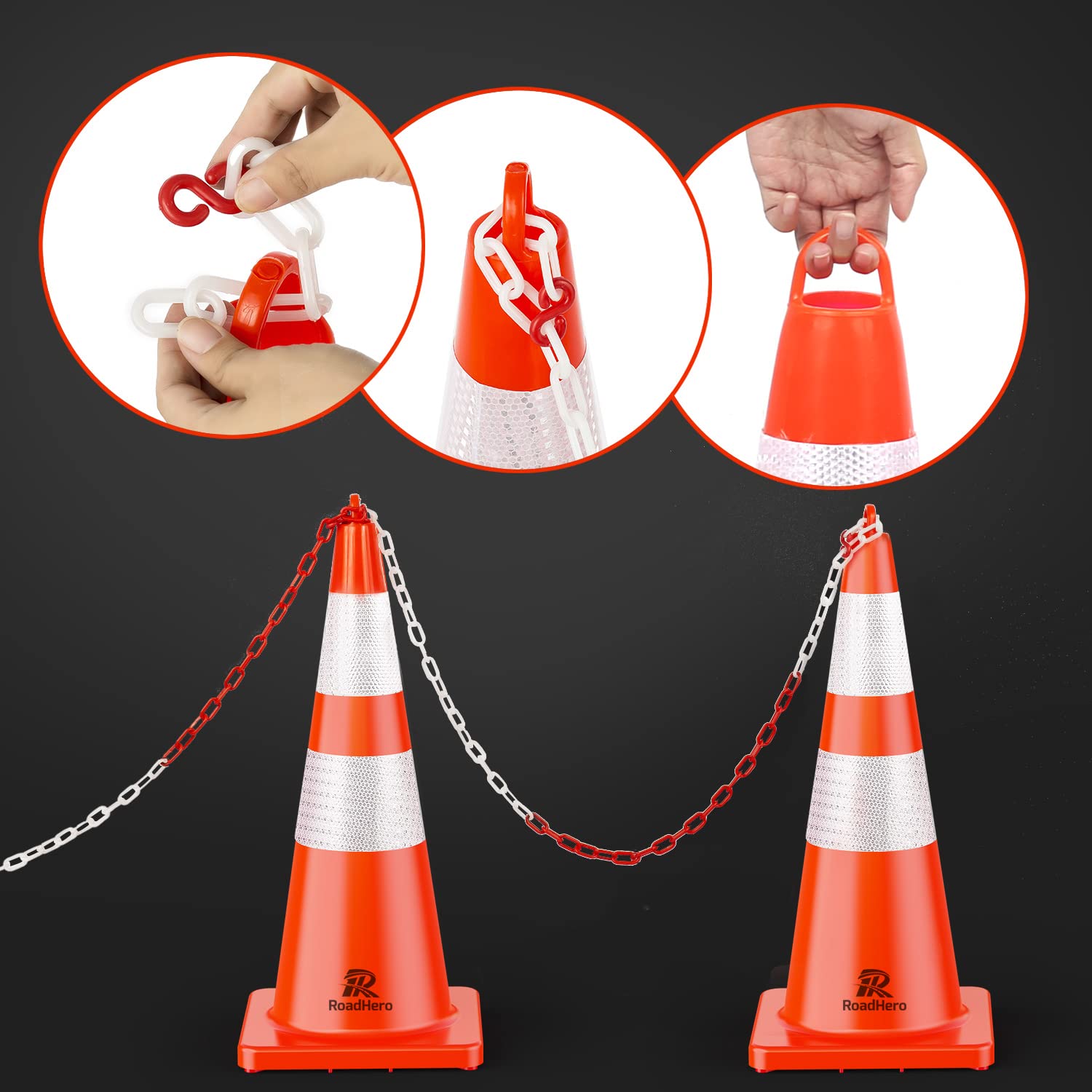 RoadHero 12 Pack 28 Inch Orange Traffic Safety Cones with Reflective Collar - Heavy Duty Parking Lot Cones for Sports Training, Driving Practice, Construction Zones & Road Safety | Perfect for Events, School Activities & Emergency Situations