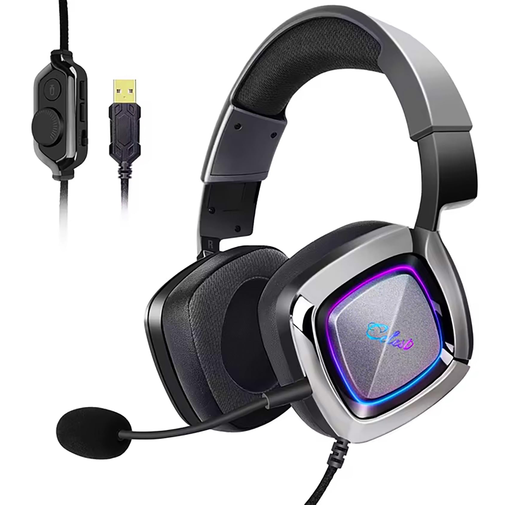 QOA Kinera Gaming Headset with Microphone - 7.1 Surround Sound Wired Over-Ear Headphones for PC, Xbox, PS4, PS5, Switch - Soft Ear Pads & Cool LED Lights - Perfect for Competitive Gaming & Streaming