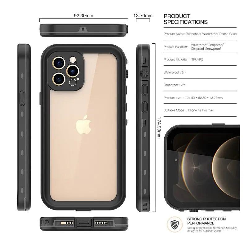 Waterproof iPhone Cases for Apple iPhone 7/8/X/11/12/13/14 Pro Max - Shockproof & Dustproof Protective Cover for Swimming, Hiking & Outdoor Activities