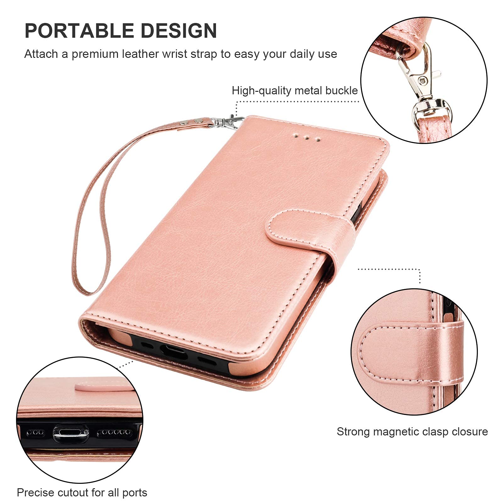 Premium PU Leather iPhone 11 Pro Wallet Case with Card Holder & Kickstand - Shockproof Flip Cover with Wrist Strap for iPhone 11 Pro 5.8