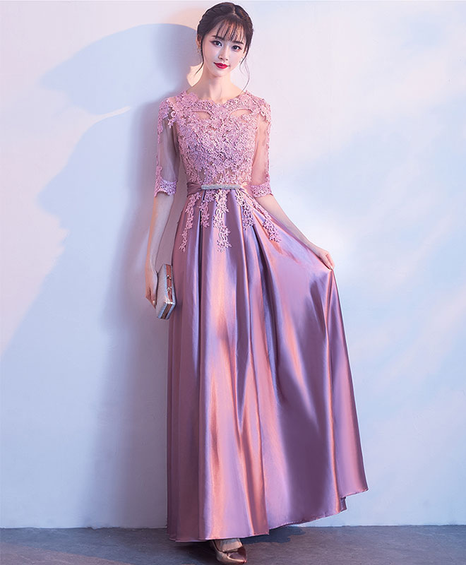 Elegant Pink A-Line Lace Long Prom Dress & Bridesmaid Gown - Perfect for Formal Dances, Weddings, and Special Occasions