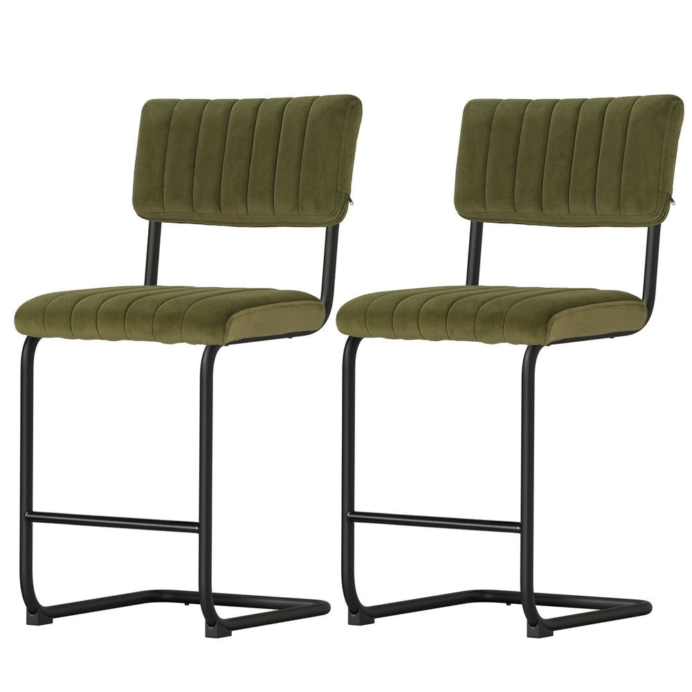 Artiss 2-Pack Green Velvet Bar Stools - Modern Counter Height Swivel Chairs for Kitchen Island, Breakfast Nook & Home Bar Decor