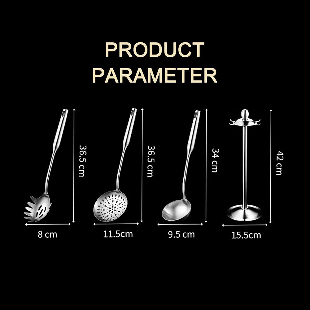 Premium 6-Piece Stainless Steel Kitchen Utensil Set - Non Stick, Heat Resistant Cooking Tools with Holder - BPA Free, Easy to Clean - Perfect for Sauteing, Frying, Baking & Everyday Cooking