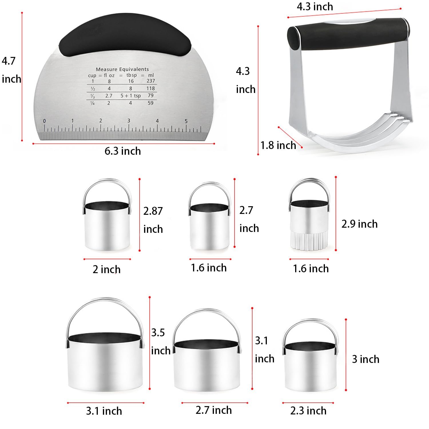 Premium Stainless Steel Biscuit Cutter Set - 4-Piece Professional Baking Kit with Pastry Scraper & Dough Blender - Ergonomic Rubber Grip for Comfort - Durable & Long-Lasting - Perfect for Cookies, Pies & Pastries - Ideal Gift for Bakers & Home Chefs