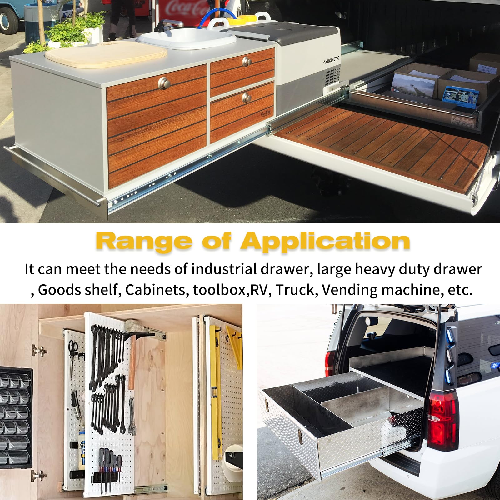 Heavy Duty Drawer Slides 12-60 Inch Full Extension Ball Bearing Rails - 410 Lbs Load Capacity - Side Mount Cabinet Runners for Kitchen, Office & Workshop Storage (1 Pair)