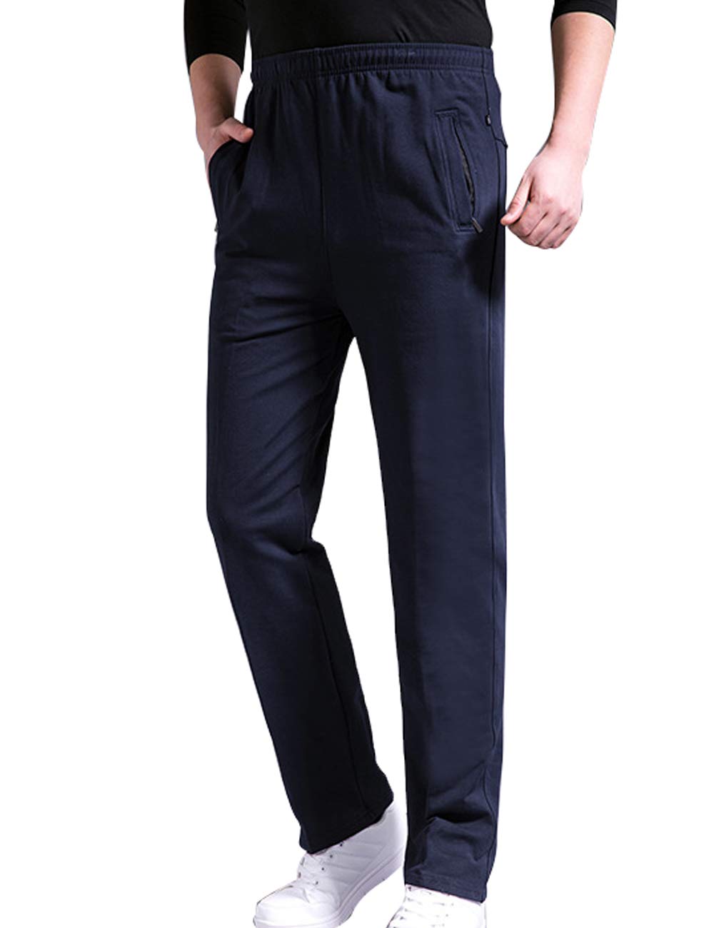 Zoulee Men's Open-Bottom Jogger Sweatpants with Zip Pockets - Comfortable Athletic Pants for Running, Gym & Lounge Wear