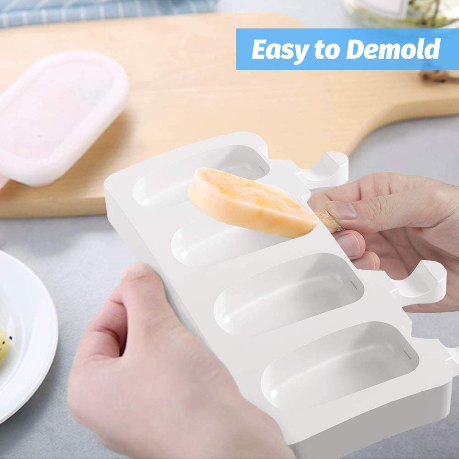 2 Pack Silicone Popsicle Molds for Kids - 4 Cavity Oval Ice Pop Makers with 50 Wooden Sticks for Homemade Ice Cream, DIY Frozen Treats & Summer Snacks - Perfect for Birthday Parties, Picnics & Family Fun