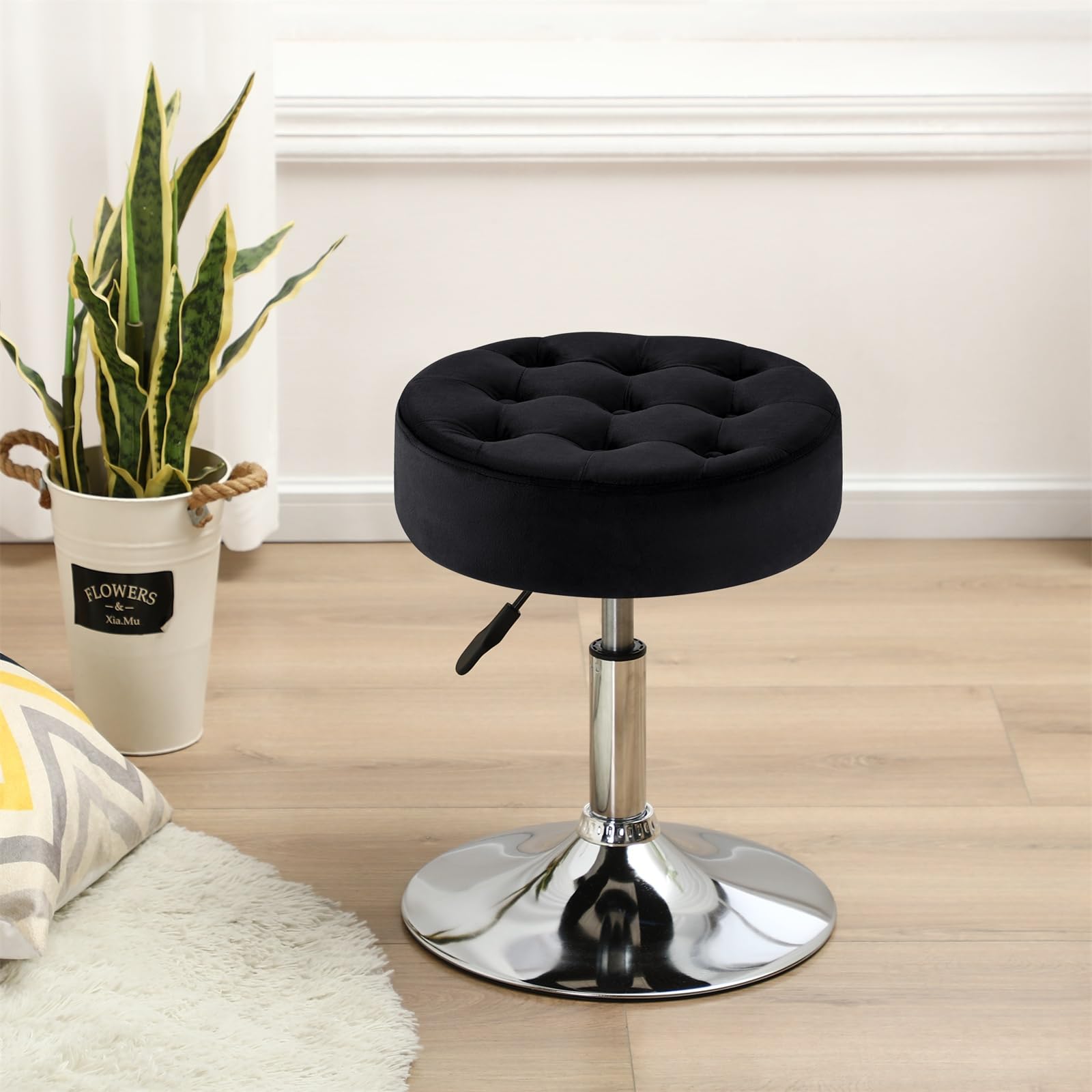 Modern Velvet Vanity Stool - Round Ottoman for Bedroom & Living Room