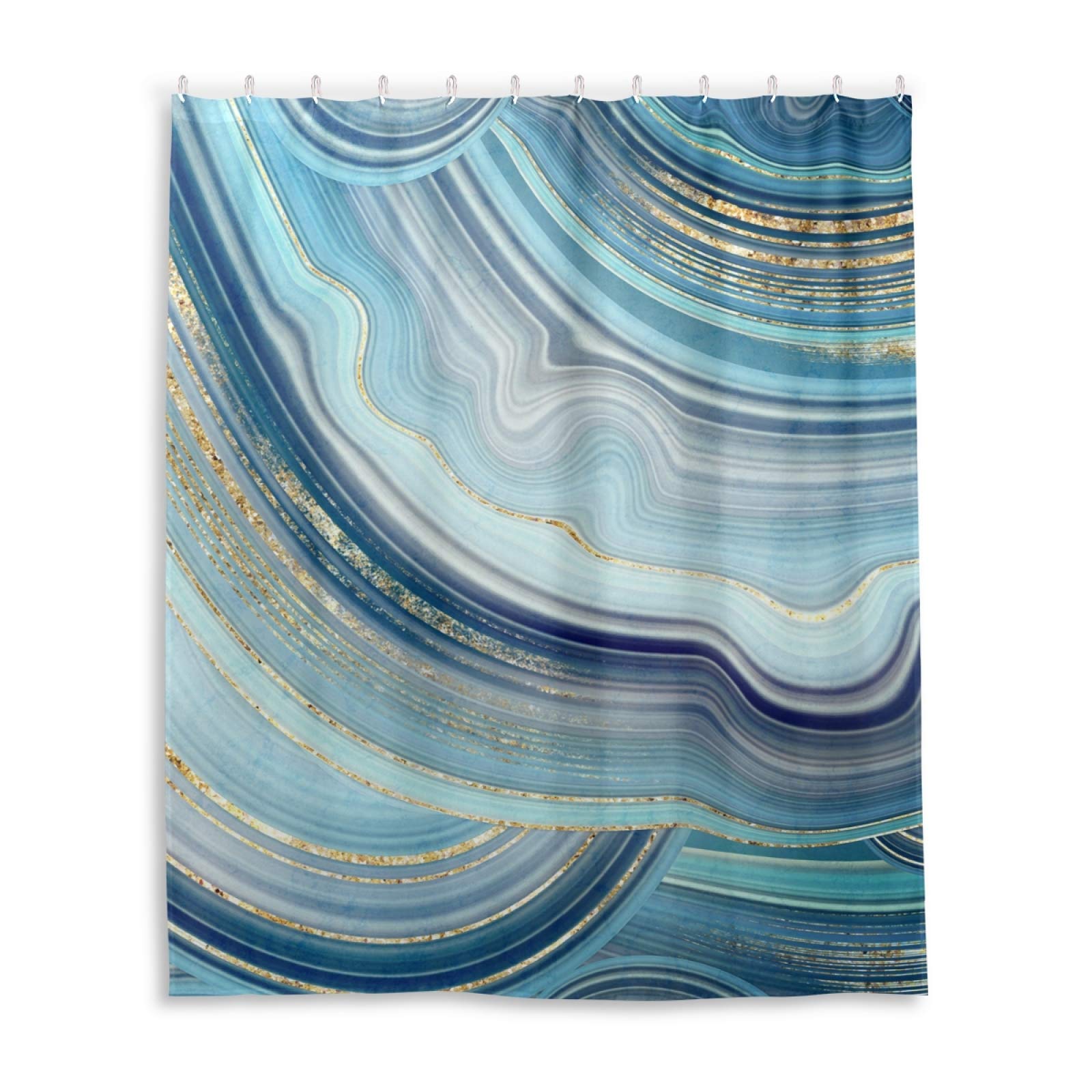 Waterproof Shower Curtain 60x72 Inches - Abstract Marble Gold Blue Bathroom Decor with Durable Hooks - Perfect for Home, Apartment & Hotel Bathrooms