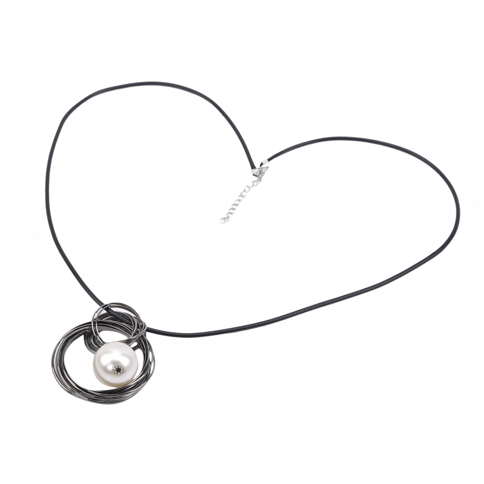 Vintage Circle Ring Imitation Pearl Pendant Long Chain Necklace for Women - Elegant White Sweater Chain Jewelry for Casual Wear, Date Night & Special Occasions
