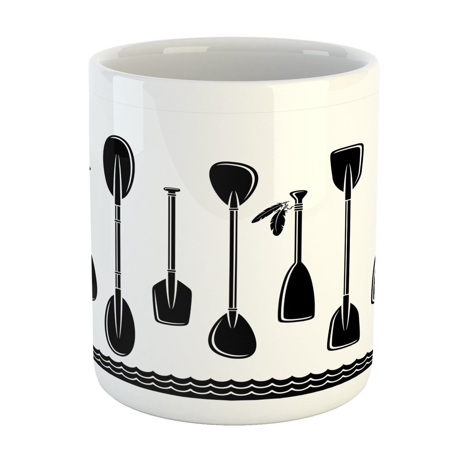 Lunarable Kayak & Oar Design Ceramic Coffee Mug - 11oz Travel Mug for Tea, Water & Hot Drinks - Black & White Printed Cup - Perfect for Camping, Boating & Outdoor Adventures