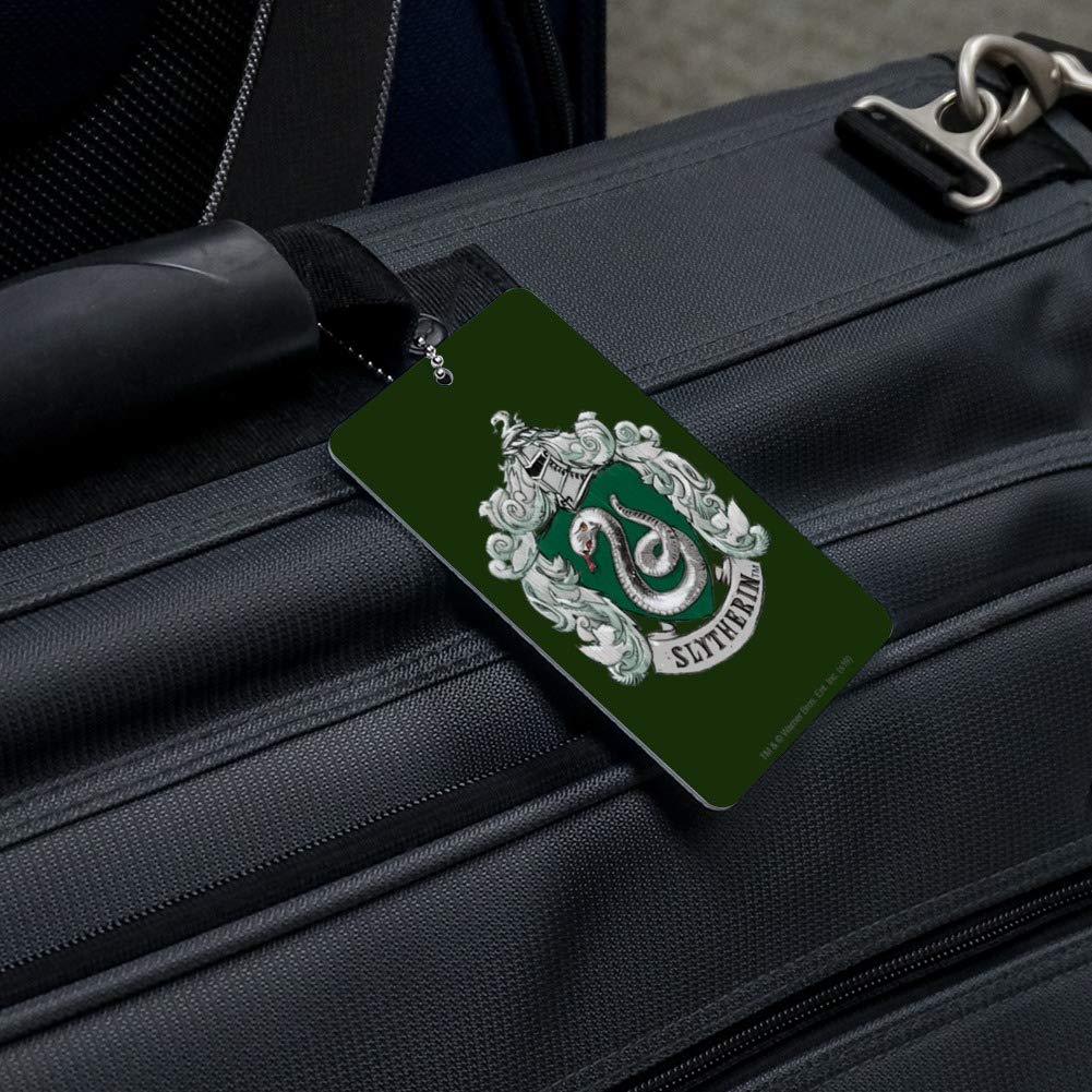 Harry Potter Slytherin Painted Crest Luggage Tag - Durable Suitcase ID Tag for Carry-On Bags - Perfect for Travel, Cosplay, and Harry Potter Fans