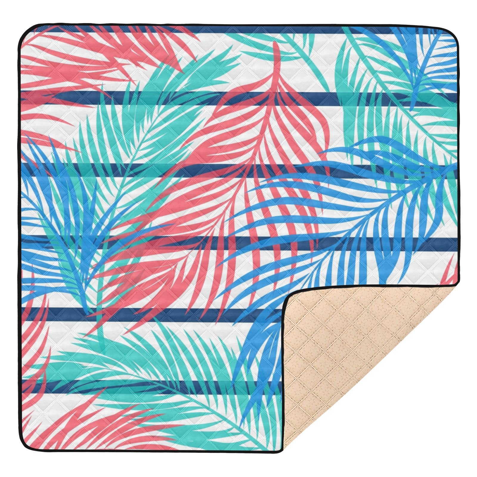 Premium Blue Tropical Floral Baby Play Mat - Soft Padded Activity Mat for Infants & Toddlers - 50