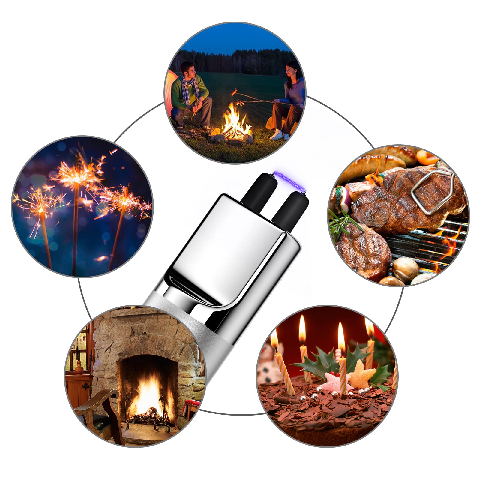 REIDEA USB Rechargeable Arc Lighter - Safe for Camping, BBQ & Fireworks (Silver)