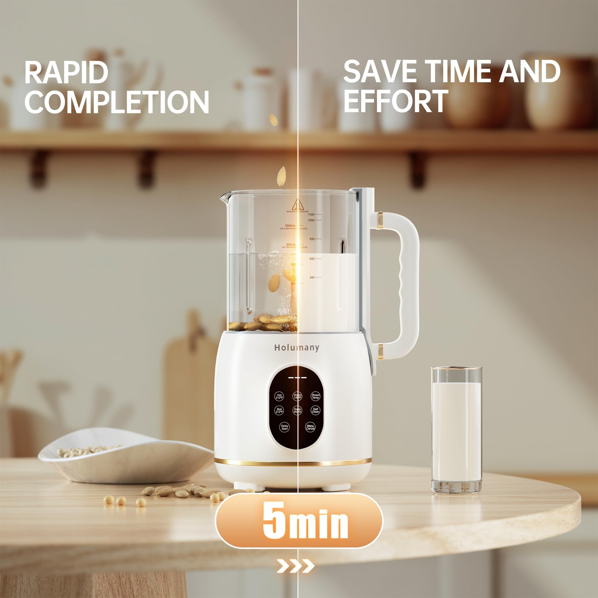 35oz Automatic Nut Milk Maker Machine for Homemade Almond, Oat, Soy & Plant-Based Milk - Non-Dairy Beverage Maker with Delay Start & Keep Warm Function - Perfect for Vegan, Keto & Healthy Lifestyles (White)