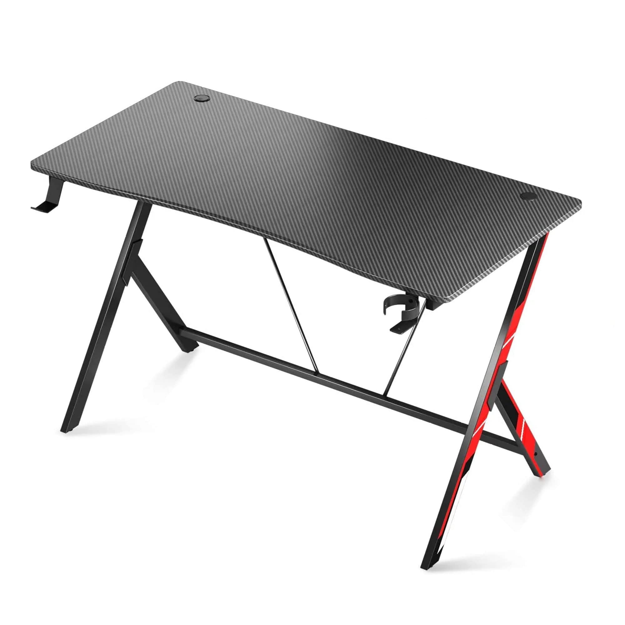 Motpk 47-inch Gaming Desk with Carbon Fiber Surface - Ergonomic PC Computer Desk for Home Office, Workstation with Headphone Hook & Cup Holder - Perfect for Gaming, Streaming & Remote Work Setup