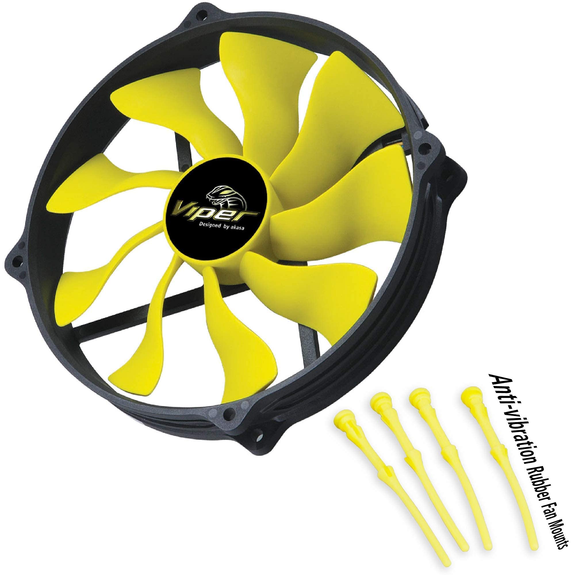 Akasa 140mm Viper R PWM Case Fan - High Airflow S-Flow Fan with HDB Long Lifespan Bearing & Anti-Vibration Rubber Mounts - Ideal for CPU Cooling, Heatsink Ventilation, and PC Case Airflow - Perfect for Gaming PCs, Workstations, and Home Office Setups