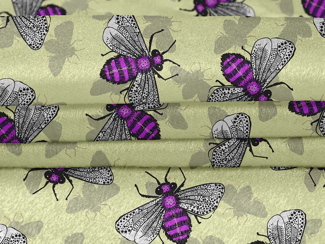 oneOone Velvet Pale Yellow Floral & Bee Print Fabric by The Yard - 58 Inch Wide Soft Dress Material for DIY Clothing, Home Decor & Craft Projects