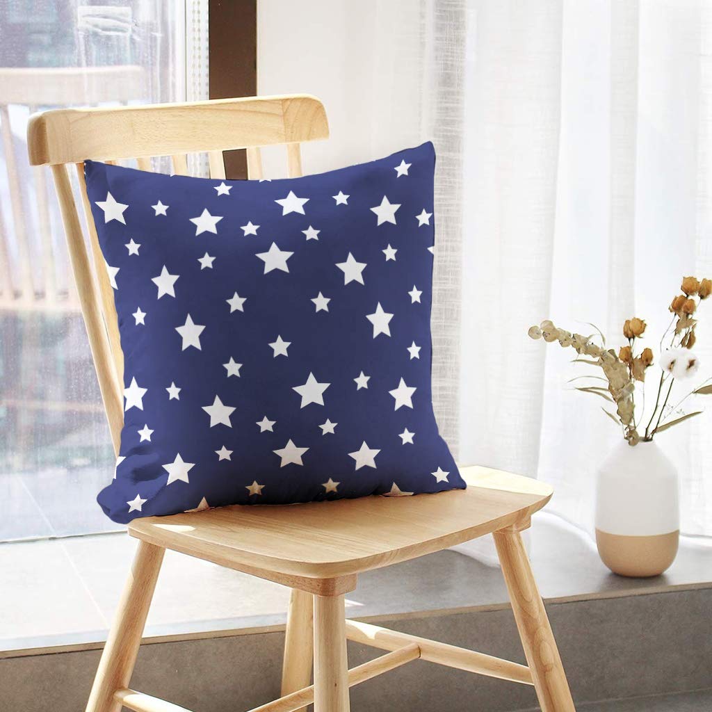 18x18 Inch Patriotic Star Throw Pillow Covers - Blue & White Decorative Couch Pillowcases for Sofa, Bed, Living Room - Perfect for 4th of July, Home Decor & Gifts (Set of 2)