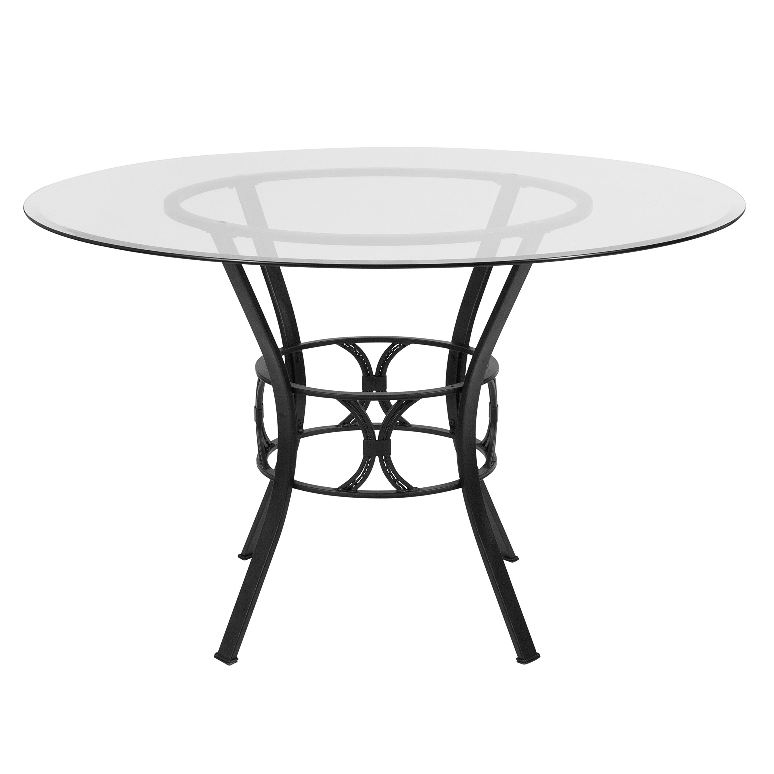 Flash Furniture Carlisle 48-inch Round Glass Dining Table with Sturdy Metal Frame - Clear Glass & Black Finish - Perfect for Kitchen, Dining Room, or Small Space