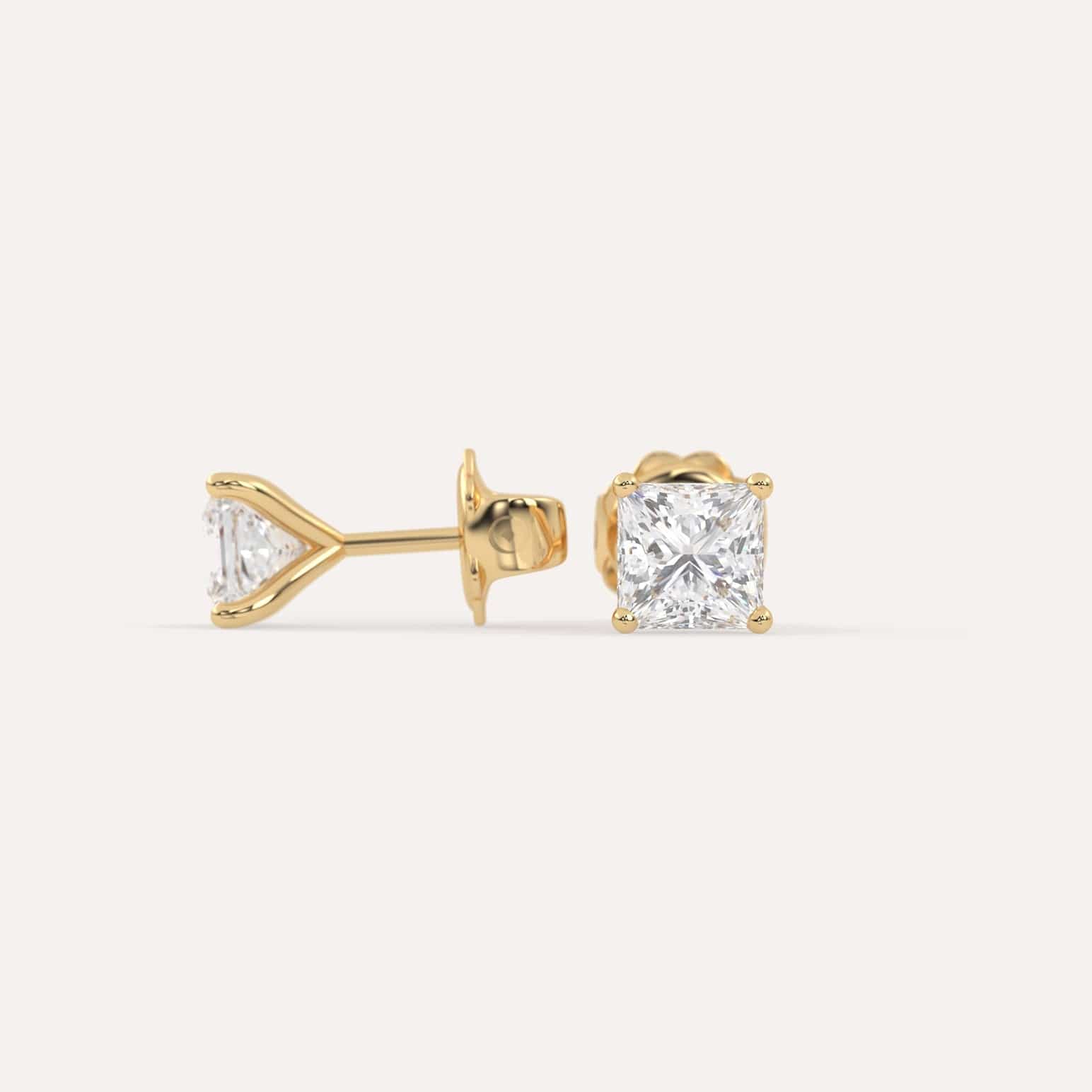 2 Carat Princess Cut Diamond Stud Earrings - 14K White Gold Earrings for Women, Perfect for Weddings, Anniversaries & Special Occasions