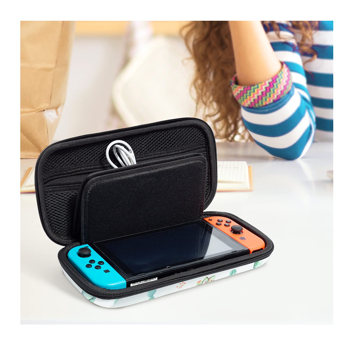 Lokigo Nintendo Switch/Switch OLED Carry Case - Portable Travel Carrying Case with 16 Game Card Slots for Console & Accessories - Cactus Design - Perfect for Gaming On-The-Go, Travel, and Storage Protection