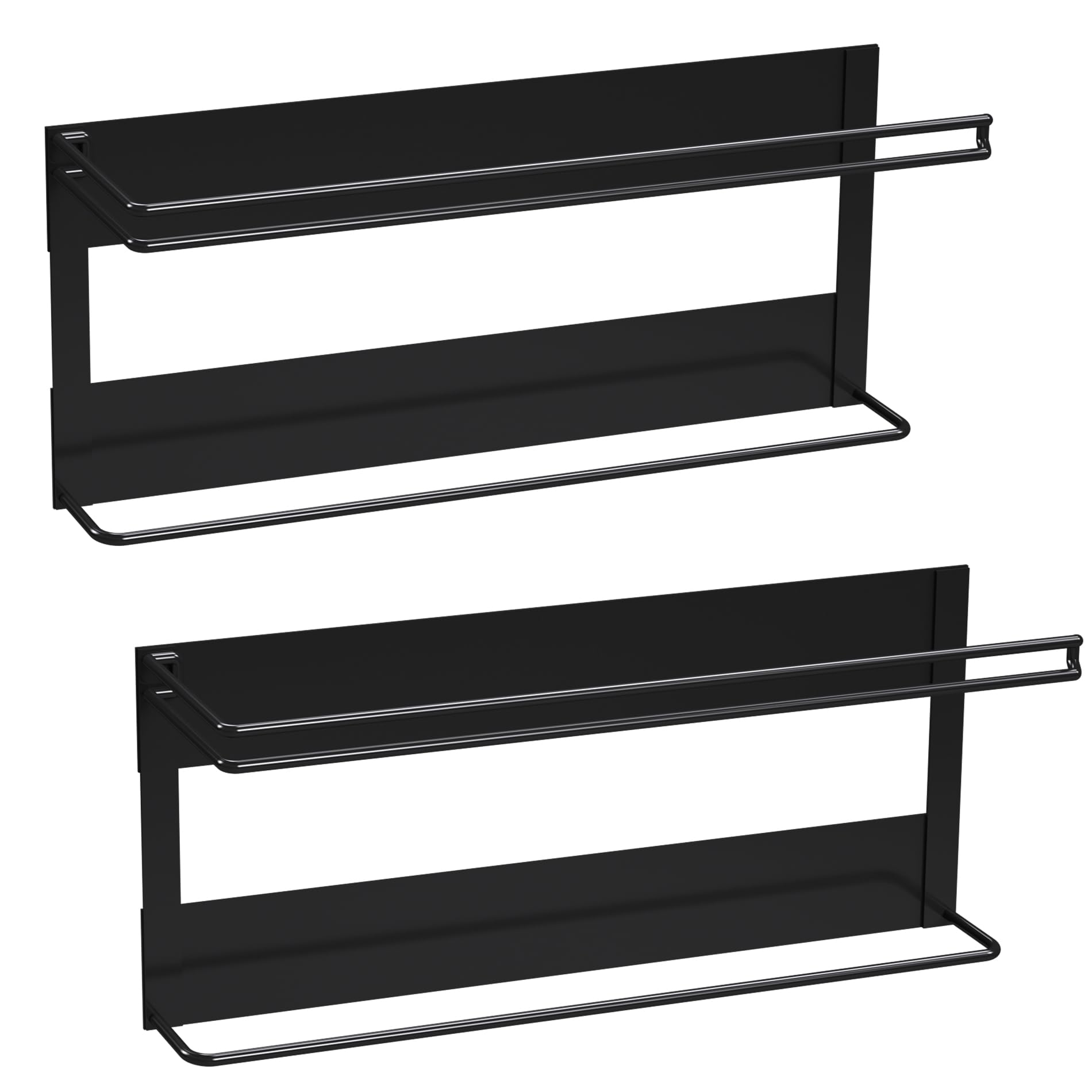 Strong Magnetic Paper Towel Holder for Refrigerator - 2 Pack Heavy Duty Iron Kitchen & Bathroom Towel Rack - No Drill Mounting for Refrigerator, Cabinet, Office, Dorm (Black, Large) - Perfect for Kitchen Organization & Space Saving Storage