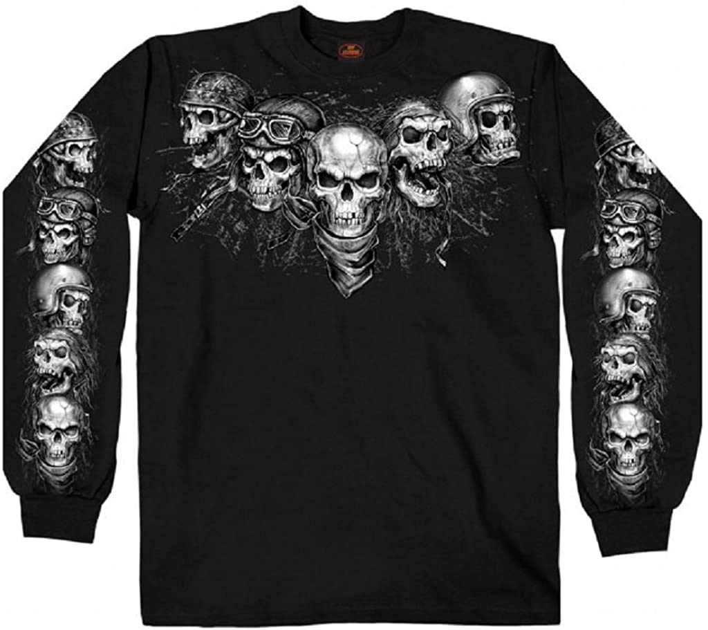 Hot Leathers Men's Five Skulls Long Sleeve Biker Shirt - Black, XX-Large - Motorcycle Riding & Casual Wear for Men