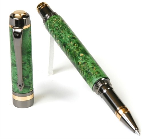 Lanier Pens Elite Rollerball Pen - Premium Gun Metal Finish with Green Box Elder Wood Accent - Ideal for Office, Business Gifts & Luxury Writing Experience