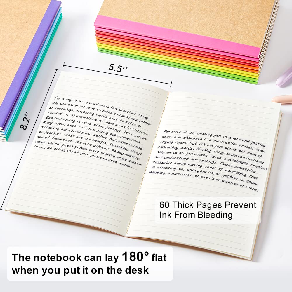 32 Pack A5 Composition Notebooks Bulk - College Ruled Lined Blank Pages, Kraft Cover with Rainbow Spines (8 Colors, 60 Pages, 8.3”x5.5”) - Perfect for Students, Office, Journaling & Travel Writing
