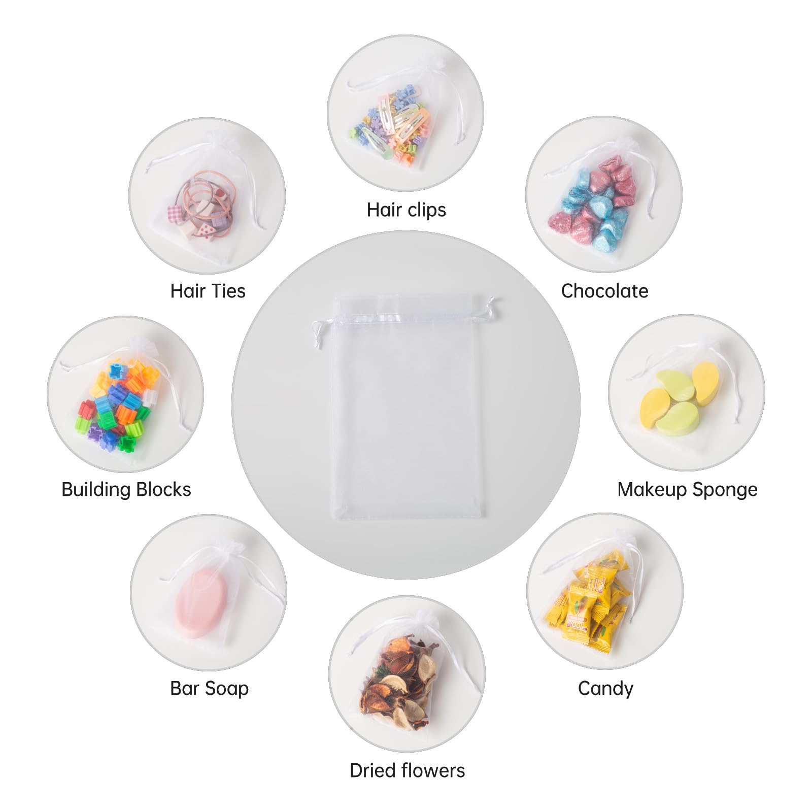 100PCS 4x6 Inches (10x15cm) White Organza Drawstring Bags - Small Mesh Gift Bags for Jewelry, Soaps, Makeup & Party Favors | Perfect for Valentine's Day, Weddings, Baby Showers & Bathroom Storage